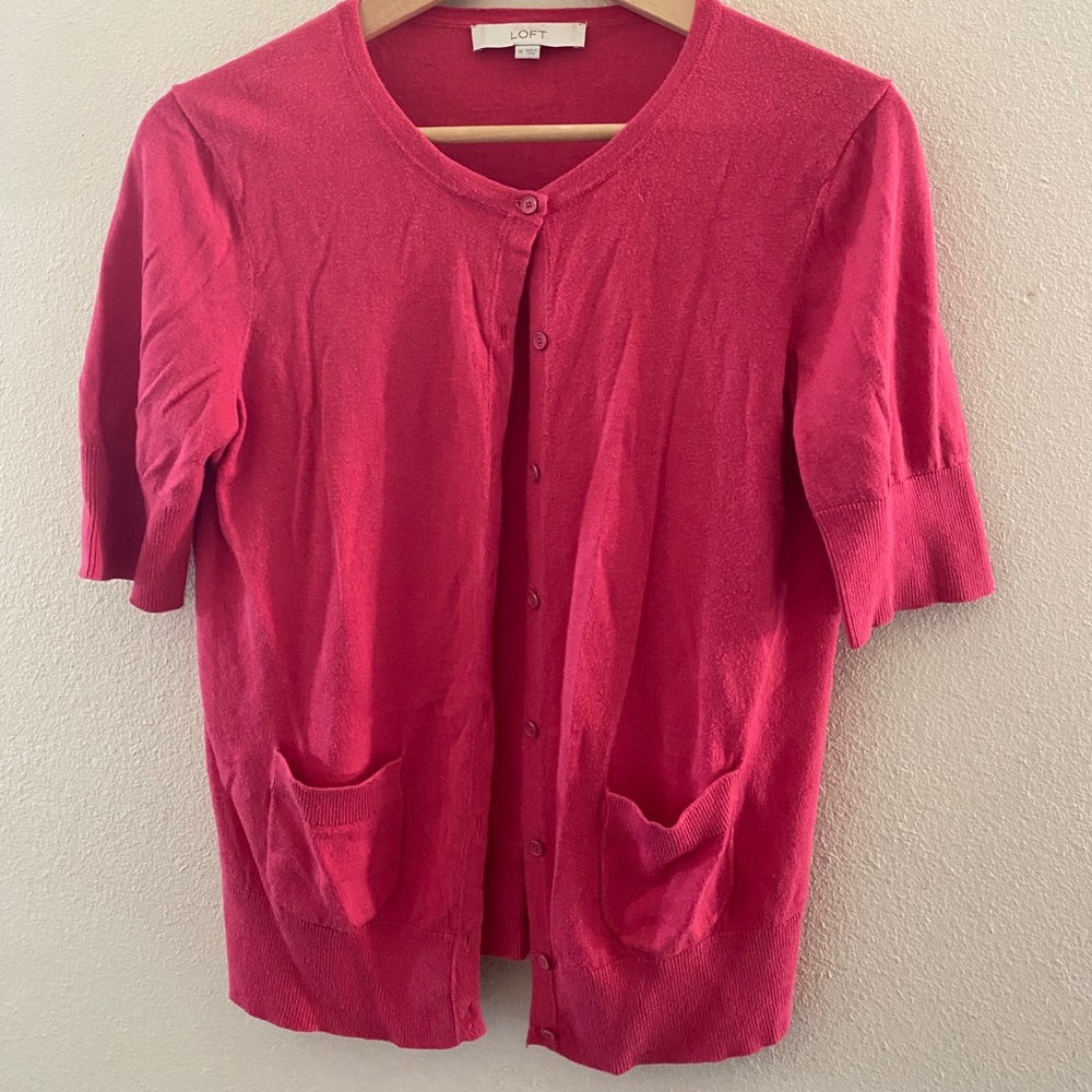 Coral Cardigan with Elbow-Length Sleeves